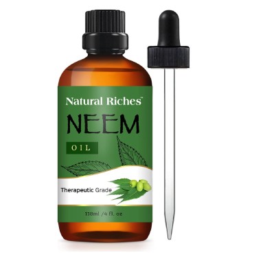 Natural Riches Neem Oil for Skin Care Cold Pressed, 100% Pure. Great for Hair Care, Skin, Nails, Acne Anti-Aging Moisturizer - You can also use it on plants. 4 fl. oz.