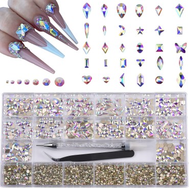 600pcs Big Small Shape Crystal Ab Nail Rhinestones...