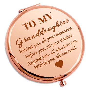Granddaughter Gifts for Girls Inspirational Compact Mirror Granddaughter Gifts from Grandma Grandpa Compact Makeup Mirror Encouragement Gift for Teenage Kids Best Birthday Graduation Gifts