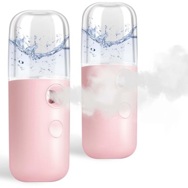 GIVERARE 2 Pack Nano Facial Steamer, Handy Mini Mister, USB Rechargeable Mist Sprayer, 30ml Visual Water Tank Moisturizing&Hydrating for Face, Skin Care, Eyelash Extensions-Pink