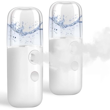 GIVERARE 2 Pack Nano Facial Steamer, Handy Mini Mister, USB Rechargeable Mist Sprayer, 30ml Visual Water Tank Moisturizing&Hydrating for Face, Skin Care, Eyelash Extensionss-White