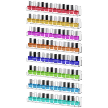 Cerpourt 8 Pack Wall Mounted Shelf,Clear Acrylic Nail Polish Organizer Display, Wall Rack Nail Supplies for Nail Techs