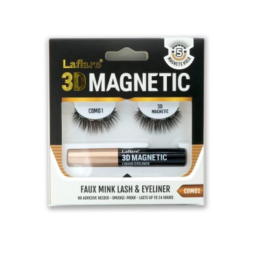 Laflare 3D Magnetic Faux Mink Eyelashes with 3D Magnetic Liquid Eyeliner Kit (1 Pair Natural Looking, Reusable, Ultra Strength Faux Mink Lashes with No Adhesive Needed & 1 Smudge-proof, Cruelty-Free, Paraben-Free, Fragrance-Free, Vegan, Mega Hold Magnetic
