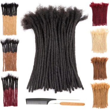 DAIXI 0.4cm and 0.6 0.8cm Thickness Options 8-18 Inch 60 Strands 100% Real Human Hair Dreadlock Extensions for Man/Women Full Head Handmade Permanent loc Extensions Bundles Can Be Dyed Bleached Curled and Twisted including Free Needles and Comb