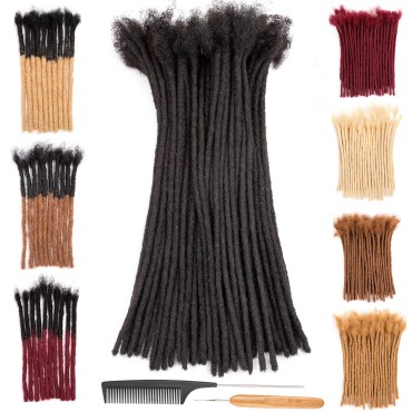 DAIXI 0.4cm Thickness 12 Inch 30 Strands and 0.6 0.8cm 100% Real Human Hair Dreadlock Extensions for Man/Women Full Head Handmade Permanent loc Extensions Bundles Can Be Dyed Bleached Curled and Twisted including Free Needles and Comb