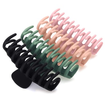 N/1 WLiuLiuLL Big Hair Claw Clips For Thick hair 4PCS Different color Large BlackGreenKhakiPink 4 Count Pack of 1