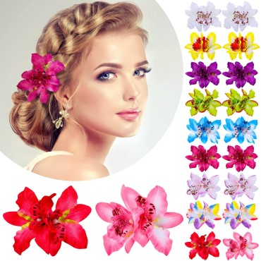 Canlierr 20 Pcs Women Girls Orchid Flower Bohemian Women Flowers Hair Clips Orchid Flower Alligator Clips Multicolor Big Double Orchid Flower Bohemian Flower Hair Pin (Bright Colors,Simple Style)