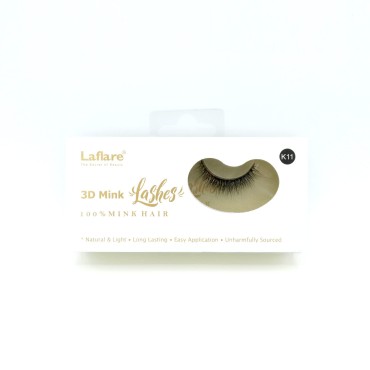 Laflare 3D 100% REAL MINK Eyelashes, Luxurious Hand-made, Light, Natural, Long Lasting, Easy to Apply False Lashes (K11)
