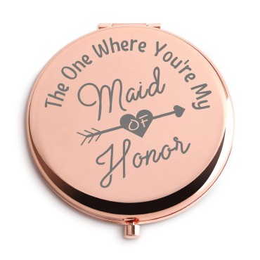Dyukonirty Maid of Honor Gifts The One Where You're My Maid of Honor Travel Makeup Mirror Rose Gold Maid of Honor Gifts from The Bride Bridesmaid Proposal Bridal Party Gifts