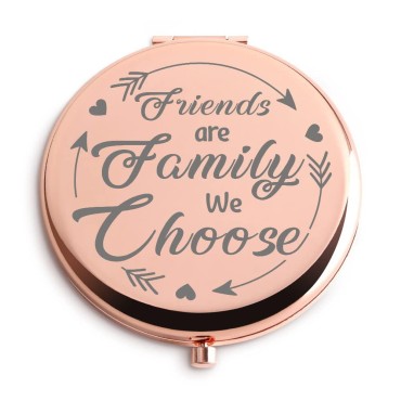 Dyukonirty Friendship Gifts for Women Friends are Family We Choose Makeup Mirror Rose Gold Birthday Christmas Thanksgiving Day Inspirational Gifts for Sister Coworker Bestie BFF 2.5 in
