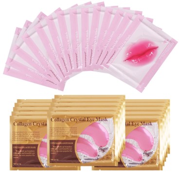 paminify Lip Masks Sheet Moisturizing Crystal Collagen Pink Under Eye Mask Gel Anti-Aging Eye Patches Dark Circle Remover 30 Packs with Box,Pink