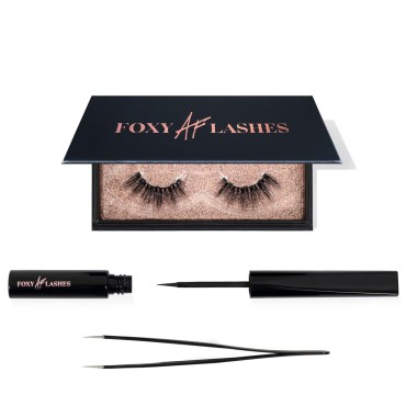 Foxy AF Lashes Magnetic Eyelashes with Eyeliner Kit (Strong Hold) Jawdropper | Made from Natural Fibres Premium Faux Mink Cruelty-Free with Storage Case