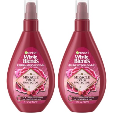 Garnier Whole Blends Sulfate Free Remedy Miracle Color Protector Illuminating 10-in-1 Leave-In Conditoner for Color Treated Hair, Red Rose and Vinegar, 5 Fl Oz, 2 Count (Packaging May Vary)