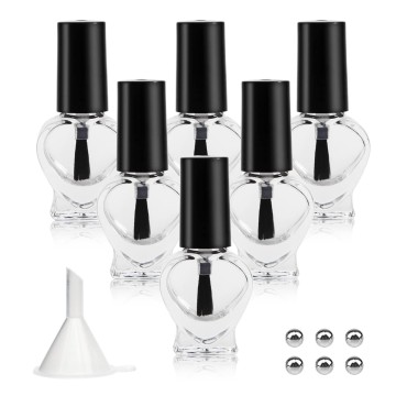 Agidea Empty Nail Polish Bottles 5ML Heart Shape, Empty Fingernail Polish Vials Containers Sample Bottles with Brush and Mixing Balls and Funnel for Nail Art Travel Size Pack of 6