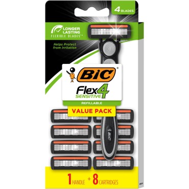 BIC Flex 4 Refillable Razors for Men, Long-Lasting...
