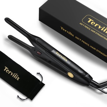 Terviiix Pencil Flat Iron for Edges & Short Hair, 3/10 Inch Small Hair Straightener for Men, Ceramic Mini Flat Iron for Pixie & Beard, 15s Fast Heat up, Dual Voltage, Auto Shut Off