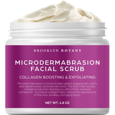 Brooklyn Botany Microdermabrasion Facial Scrub 4.8 oz - Exfoliating Face Scrub for Tightening and Brightening Skin - Face Exfoliator for Acne Scars, Wrinkles, Fine Lines and Aging Spots