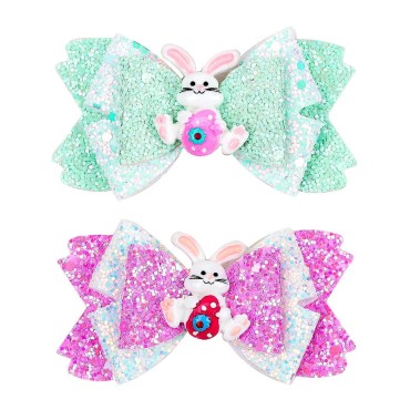 Glitter Bunny Hair Bows Clips Easter Rabbit Hair Pins Boutique Kids Girls Cartoon Headwear Costume Accessories For Back To School,Spring,Easter Party