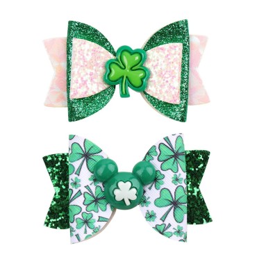 Glitter St Patrick's Day Hair Bow Clips Girls Green Shamrock Hair Barrettes Accessories Kids Irish Lucky Clover Party Costume Supplies
