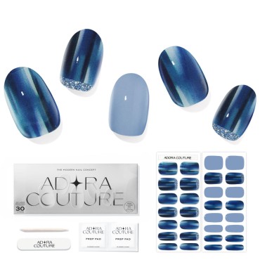 Adora Couture Semi Cured Gel Nail Strips |30pcs Blue French Manicure Reverse Gel Nail Stickers with UV Light Required (England Royal)
