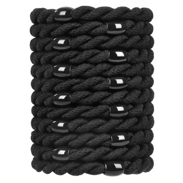 COZEASY 12 pcs Braided Elastic Hair Ties, No-Metal Gentle Secure Hold Ponytail Holders, No Damage or Snagging Hair Bands, Perfect for Girls and Women with Thick or Curly Hair (Black, Color 3)