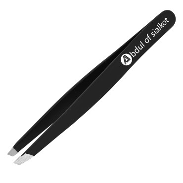 Abdul of Sialkot Tweezers for Eyebrows -Slant Tip Professional Stainless Steel Eyebrow Tweezers for Women & Men - Great Precision on Brow, Facial Hair & Ingrown Hair Pack of 1 (Black)