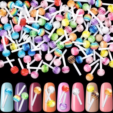 PAGOW 100pcs Lollipop Candy Nail Art Charm Cute 3D Acrylic Decoration DIY Mini Designs Sugar Kawaii Colorful Accessories Sweet Love Craft Manicure Supplies Valentines Christmas Birthday Thanksgiving