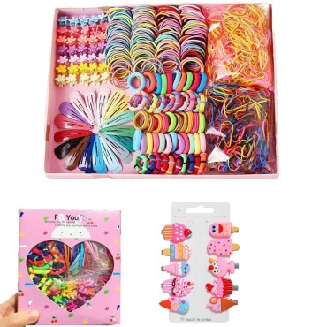 790 pcs Hair Tie Set for Girls, Toddler,Kids Hair Accessories Colorful Ponytail Holders Rubber Bands with Ice Cream Hair Clips