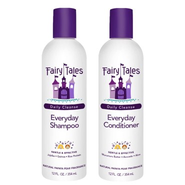 Fairy Tales Daily Cleanse Everyday Kids Shampoo + Conditioner set - Gentle Natural Defining, Tangle Free, Moisturizing and Hydrating Formula, Paraben Free - 12 oz Shampoo and 12 oz Conditioner