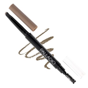 Palladio Brow Definer Retractable Pencil, Triangular Tip Fills Brows for a Natural Look, Tame and Shape Eyebrows with Spoolie Brush, Eyebrow Shaper, Buildable Light to Dark Colors, All Day Wear (Taupe)