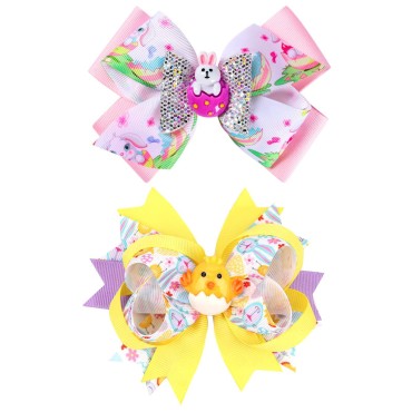 Easter Large Bows Hair Clips Boutique Grosgrain Ribbon Hair Pins Lovely Easter Egg Bunny Pattern Headwear Hair Accessories for Kids Girls