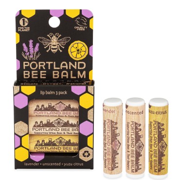 Portland Bee Balm All Natural Handmade Beeswax Based Lip Balm Unscented, Yuzu Citrus and Lavender Assortment 3 Count