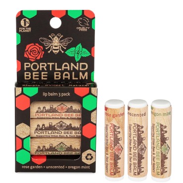 Portland Bee Balm All Natural Handmade Beeswax Based Lip Balm Unscented, Oregon Mint and Rose Assortment 3 Count