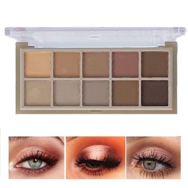 JUNRUO Matte Eyeshadow Palette 10 Colors, Glitter Eyeshadow Long Lasting Waterproof Eye Makeup(Cement color)