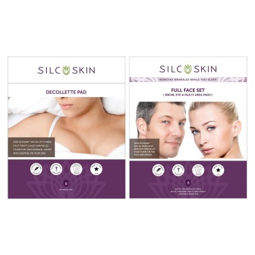 Silc Skin Decollette & Full Facial Set - Includes Décolletage & Full Facial Pads - Target Wrinkles Lines from Sun Aging Side Sleeping - Reusable Self Adhesive Medical Grade Silicone