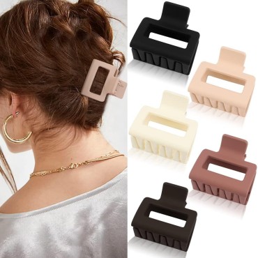 ATODEN 5 Pcs Square Hair Clips Matte Hair Claw Clips for Women Girls 2'' Square Claw Clips for Thin and Medium Hair Non-slip Strong Grip Hair Clamps Jaw Clips Hair Styling Accessories Gifts for Women