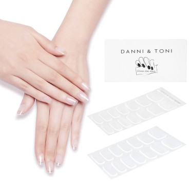 DANNI & TONI Semi Cured Gel Nail Strips Transparent Crystal Clear Gel Nail Stickers Sheer Gel Polish Strips 28 Stickers Ultra-Glossy, Long-Lasting, Waterproof