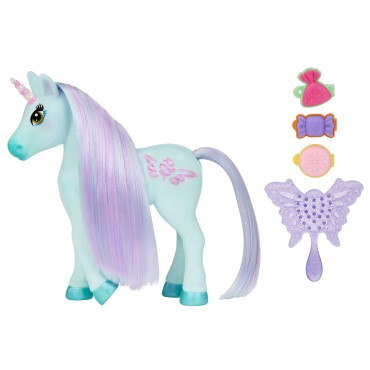 MGA Entertainment Dream Bella Candy Little Unicorn - Sea Glass, Cotton Candy 3 Candy-Scented & Shaped Hair Clips, Long Mane, Brush and Scratch 'N Sniff Tag, Gift for 3-8 Years, Multicolor