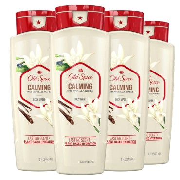 Old Spice Men's Body Wash, Calming with Vanilla Notes, 16 oz, Pack of 4