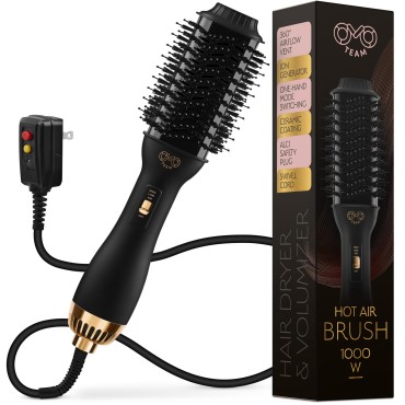Professional Blowout Hair Dryer Brush, Black Gold Dryer and Volumizer, Hot Air Brush for Women, 60MM Oval Shape