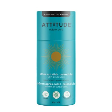 ATTITUDE After Sun Stick, Plastic-free, Plant and Mineral-Based Ingredients, Vegan and Cruelty-free Beauty and Personal Care Products, Mint & Cucumber, 3 Ounce