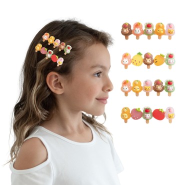 Summer Crystal 4Pcs Fruits Animals Hair Clips For Girls - Lovely Hair Accessories For Birthdays, Everyday & Special Occasions (Popsicles Fruits)