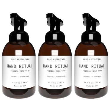 Muse Bath Apothecary Hand Ritual - Aromatic and Nourishing Foaming Hand Soap, Infused with Natural Aromatherapy Essential Oils - USDA Certified Biobased - 11.5 oz, Coconut + Sandalwood, 3 Pack