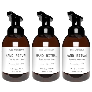 Muse Bath Apothecary Hand Ritual - Aromatic and Nourishing Foaming Hand Soap, Infused with Natural Aromatherapy Essential Oils - USDA Certified Biobased - 11.5 oz, Rosemary Mint + Hemp, 3 Pack