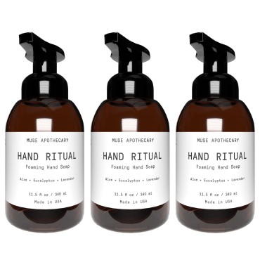 Muse Bath Apothecary Hand Ritual - Aromatic and Nourishing Foaming Hand Soap, Infused with Natural Aromatherapy Essential Oils - USDA Certified Biobased - 11.5 oz, Aloe + Eucalyptus + Lavender, 3 Pack