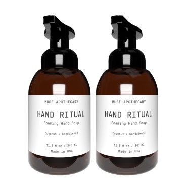Muse Bath Apothecary Hand Ritual - Aromatic and Nourishing Foaming Hand Soap, Infused with Natural Aromatherapy Essential Oils - USDA Certified Biobased - 11.5 oz, Coconut + Sandalwood, 2 Pack