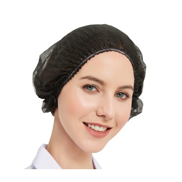 ProtectX 100-Pack Black Disposable Hair Nets, Elastic Head Cover, Bouffant Caps, Sanitation Head Cover for Food Service, Spa Men & Women - 24 inch