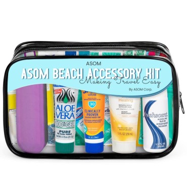 Asom Beach Accessory Essentials Toiletry Convenience Kit, Premium Quality Travel Toiletries Vacation Necessities Accessories Beach Swim Bag Set.