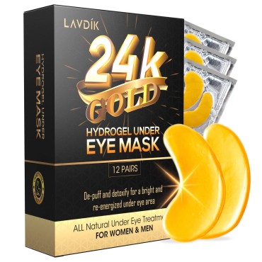 LAVDIK Under Eye Patches, 24K Gold Eye Mask - 12 P...