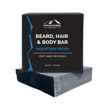 Mountaineer Brand Beard, Hair and Body Bar | Men's Bar Soap for Women too | All Natural Beard Shampoo & Conditioner | Face Wash | Body Scrub | For Sensitive Skin | Handcrafted Mountain Fresh Scent 4oz